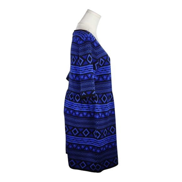 T/O Sweater Knit Dress XL Blue Black Geometric Tribal Boho Y2K Fit & Flare - Picture 7 of 12